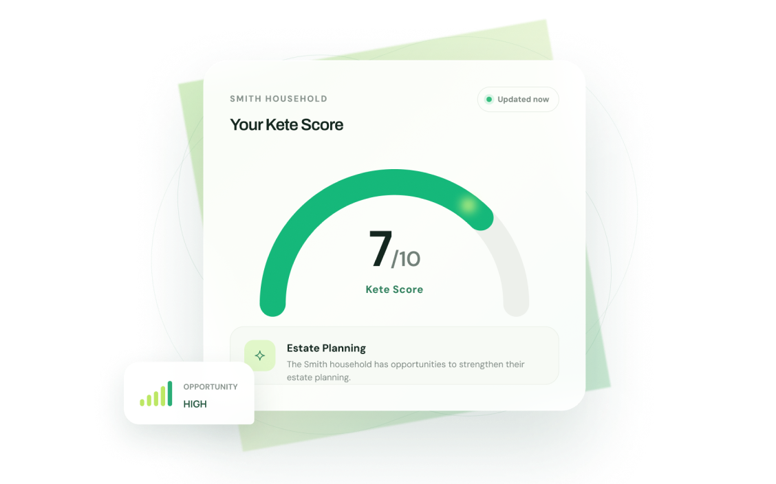 Kete Score gauge showing a household score of 7 out of 10
